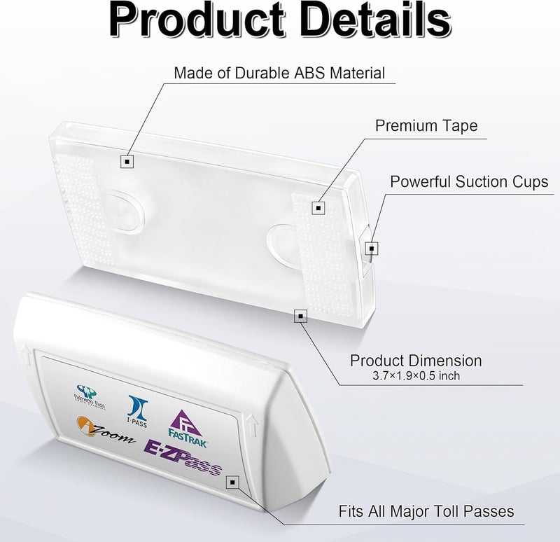 JUSTTOP EZ Pass Holder with Powerful Suction Cups for Windshield, Fits for Most US States, Easy to Install and Remove - Image 2